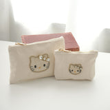 ビーズ刺繍モチーフ ハローキティ キャンバスポーチ(L)