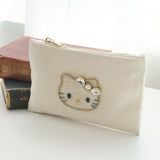 ビーズ刺繍モチーフ ハローキティ キャンバスポーチ(L)