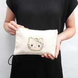 ビーズ刺繍モチーフ ハローキティ キャンバスポーチ(L)