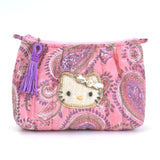 ビーズ刺繍モチーフ ハローキティ ブロックプリントポーチ(M)