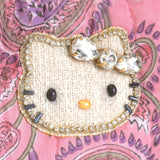 ビーズ刺繍モチーフ ハローキティ ブロックプリントポーチ(M)