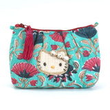 ビーズ刺繍モチーフ ハローキティ ブロックプリントポーチ(M)