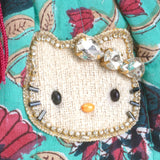 ビーズ刺繍モチーフ ハローキティ ブロックプリントポーチ(M)