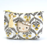 ビーズ刺繍モチーフ ハローキティ ブロックプリントポーチ(M)