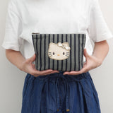 HelloKitty ストライプポーチグレー