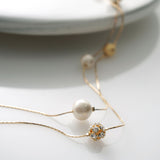 Cotton pearl twin station necklace