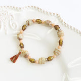 ガラスビーズ 六角形型 8×10mm ベージュ×ブラウンラメ 4個入(5セット入り)