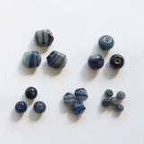 ガラスビーズ オーバル型 10×14mm グレー×ネイビーラメ 2個入(5セット入り)