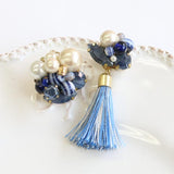 ガラスビーズ ラウンド型 4mm スモーキーブルー×ブラウンラメ 10個入(5セット入り)