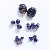 ガラスビーズ ダイヤ型 5×8mm多面カット ネイビー×ブラウンラメ 4個入(5セット入り)