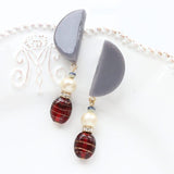 ガラスビーズ オーバル型 10×14mm ガーネット×ブラウンラメ 2個入(5セット入り)