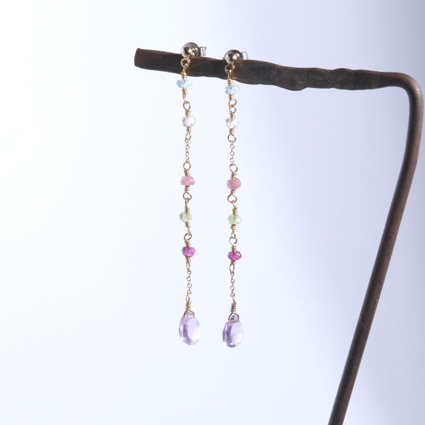 ピンクアメジストとレモンクオーツのロングピアス