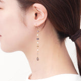 Iolite x Pink Amethyst x Freshwater Pearl Long Clip-on earringss