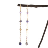 Iolite x Pink Amethyst x Freshwater Pearl Long Clip-on earringss