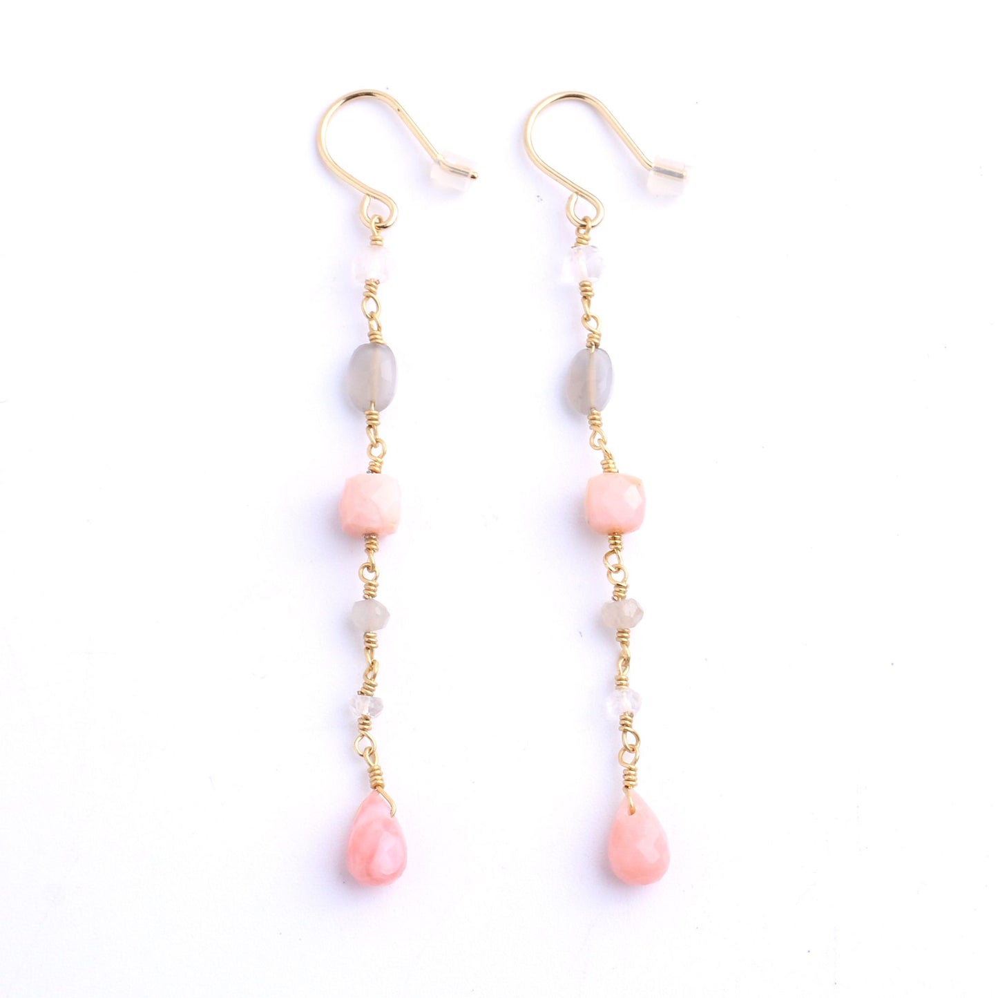 Pink Opal x Glamon Stone x Crystal Long Clip-on earringss