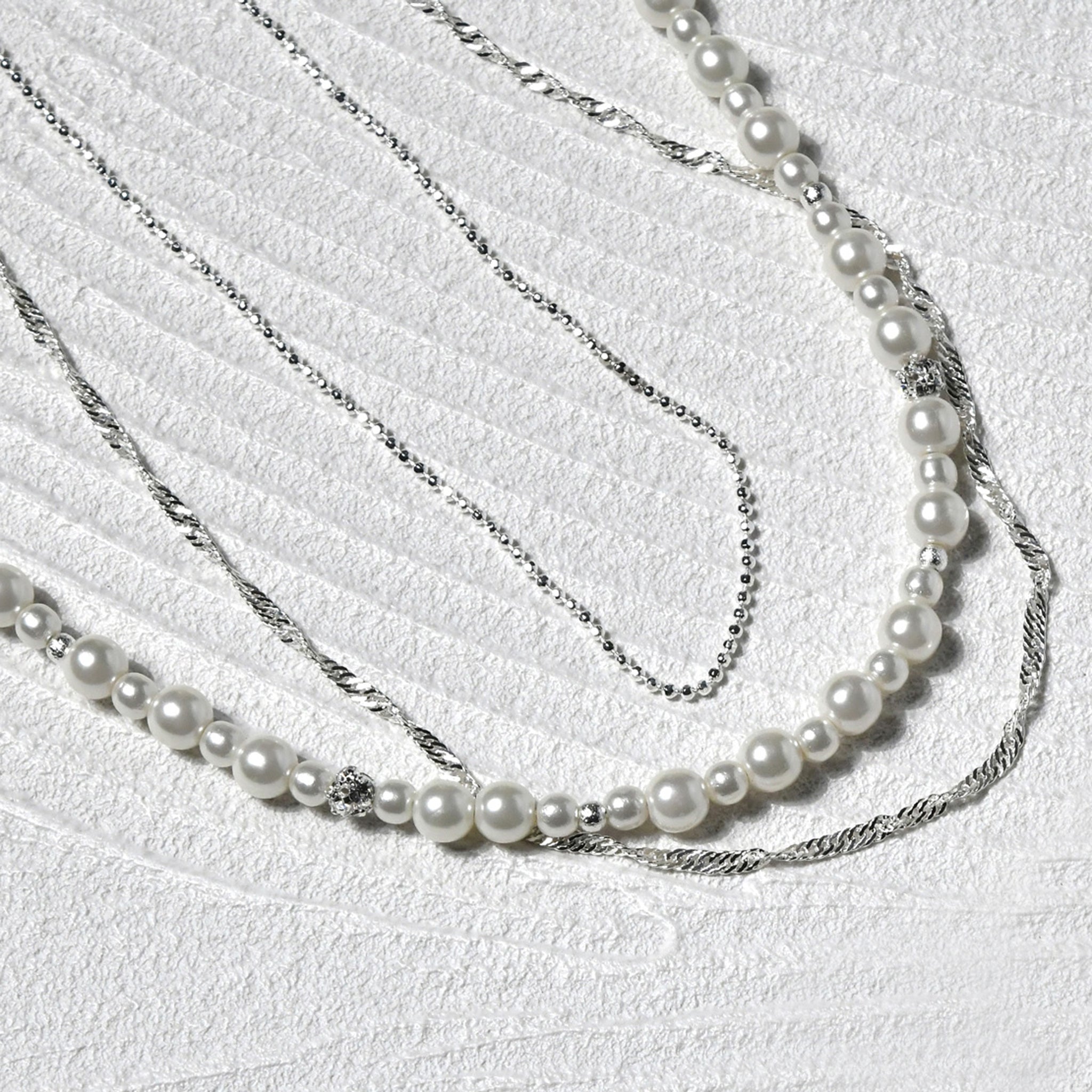 Pearl x Simple 2 consecutive chain 3WAY Necklace