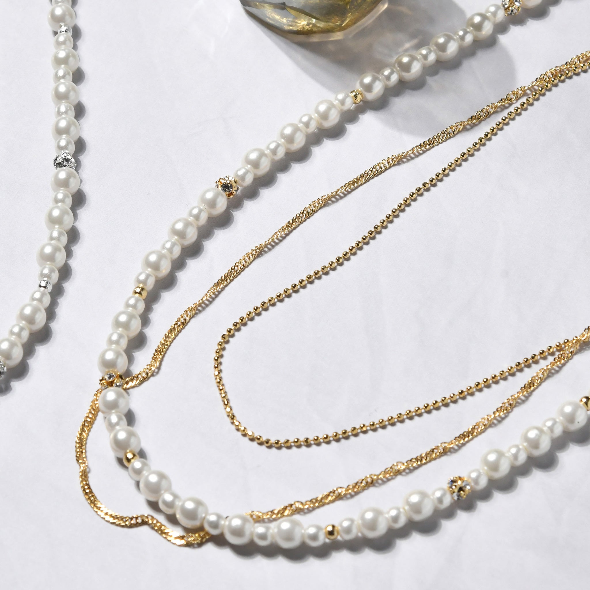 Pearl x Simple 2 consecutive chain 3WAY Necklace