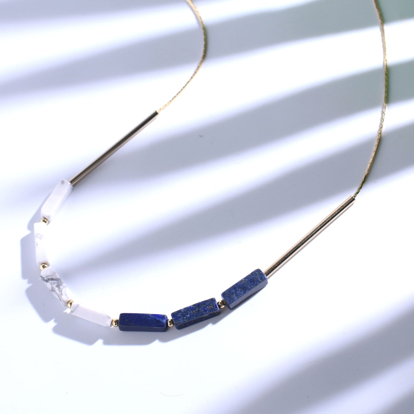 Lapis lazuli, Howlite and metal parts necklace