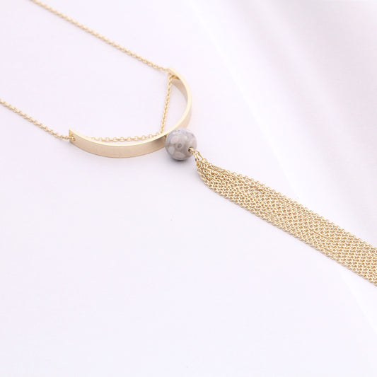 Jasper, metal motif and chain tassel necklace