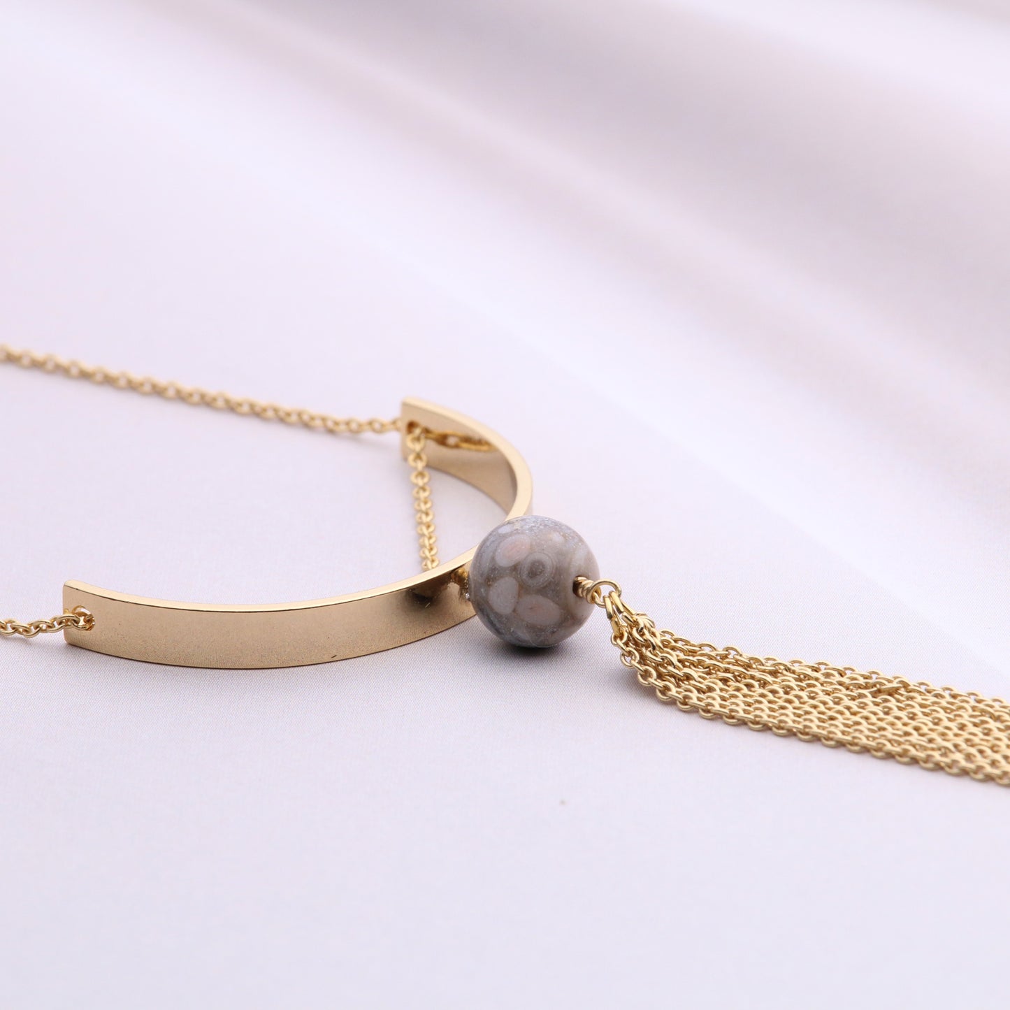 Jasper, metal motif and chain tassel necklace