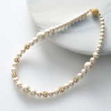 Cotton Pearl x Stone Magnet Short Necklace