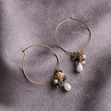 Coating quartz and blueoutle marine hoop earrings