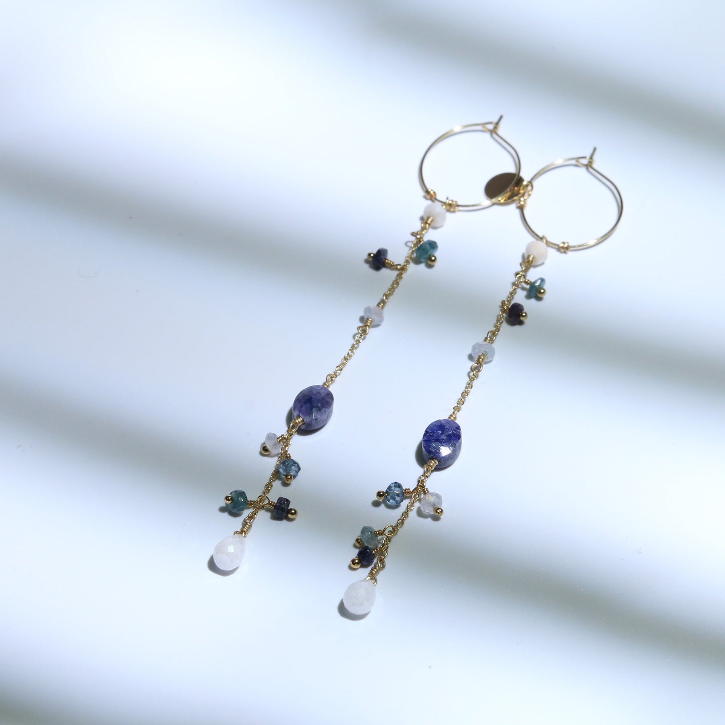 Coating quartz and blueutul marine Hooplong earrings