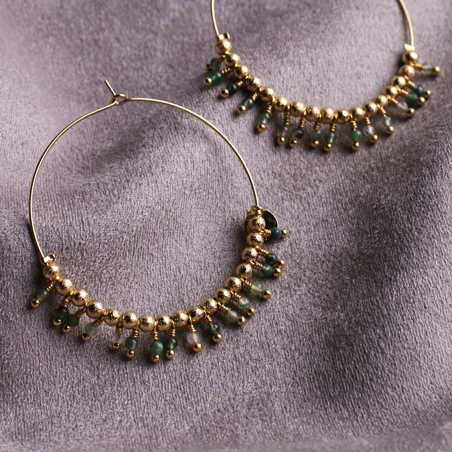 Green rutile quartz hoop earrings