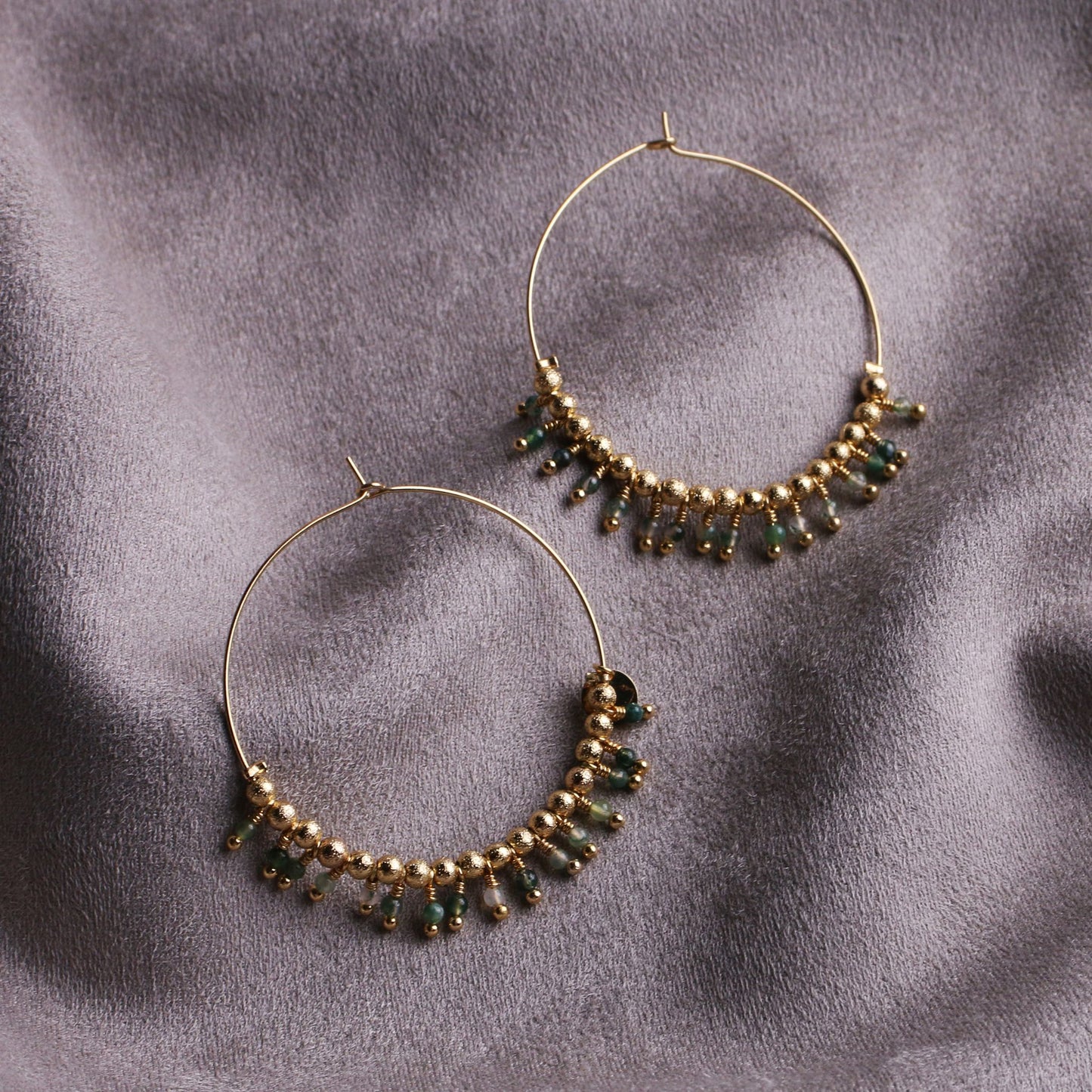 Green rutile quartz hoop earrings