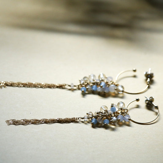 Golden Rutile Quartz and Calcedney chain tassel earrings