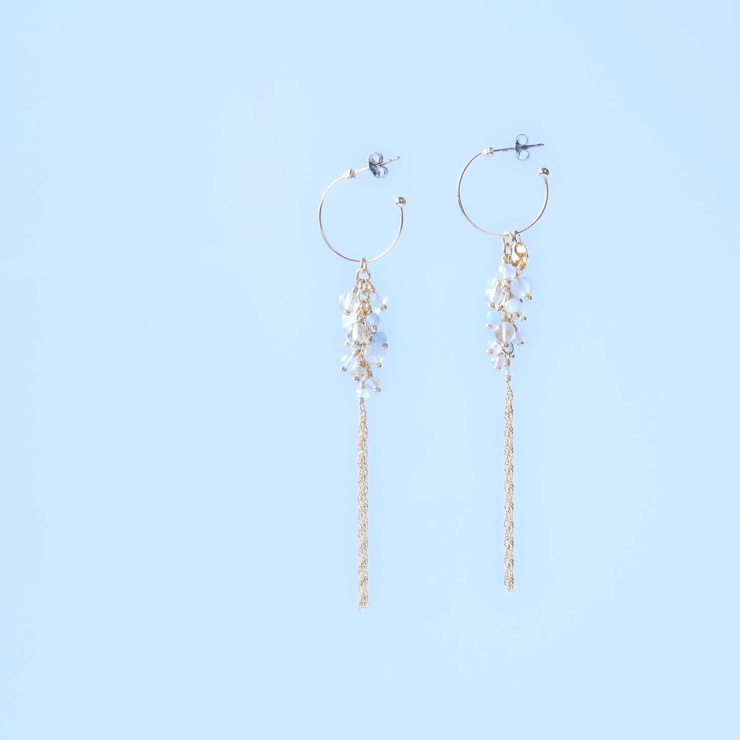 Golden Rutile Quartz and Calcedney chain tassel earrings