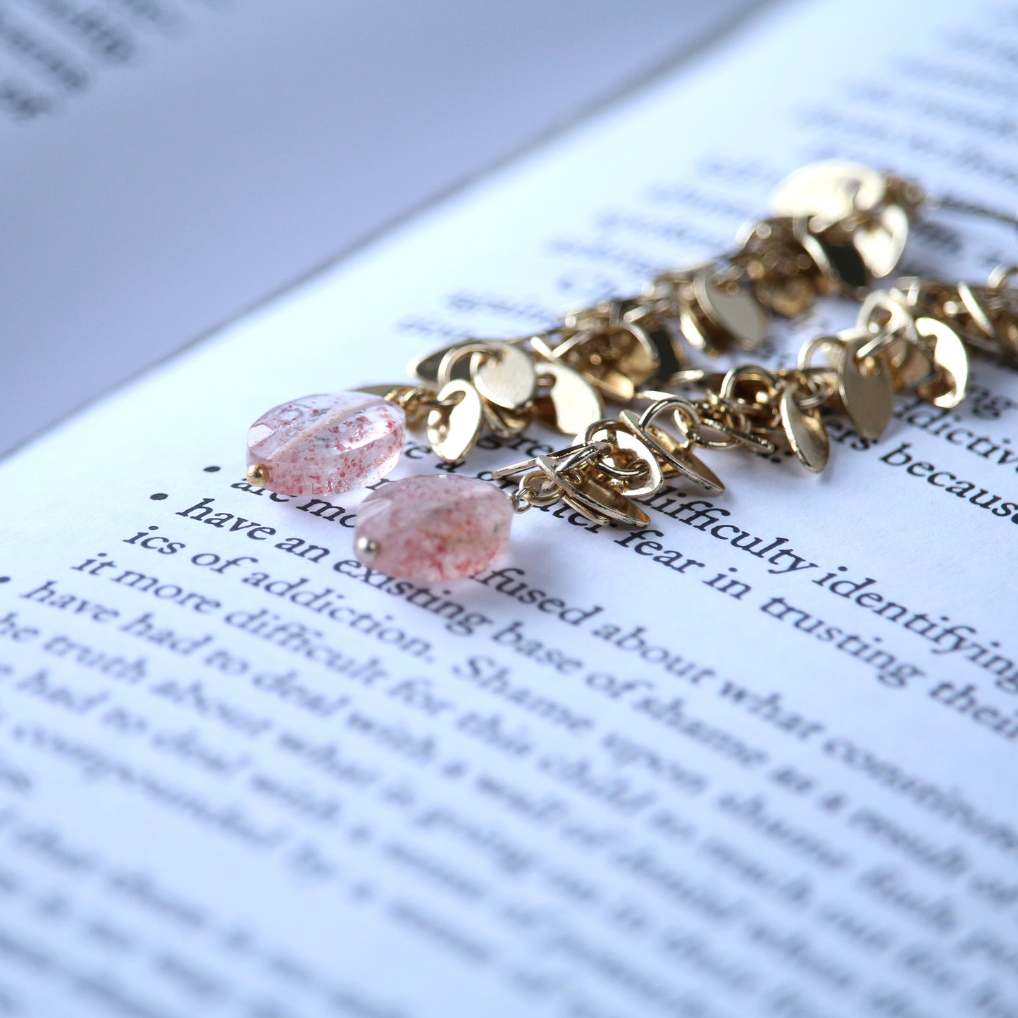 Strawberry quartz and metal motif earrings