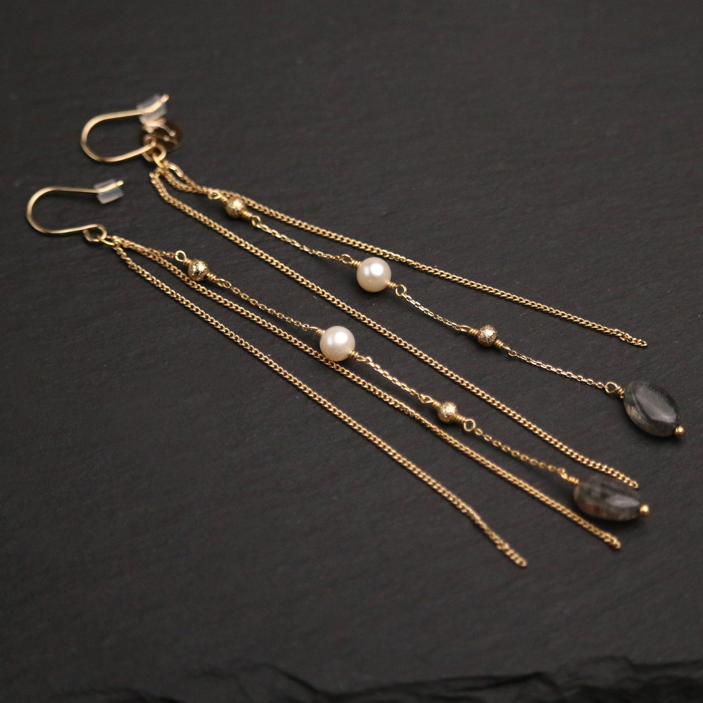 Freshwater pearl and Labradorite hook earrings