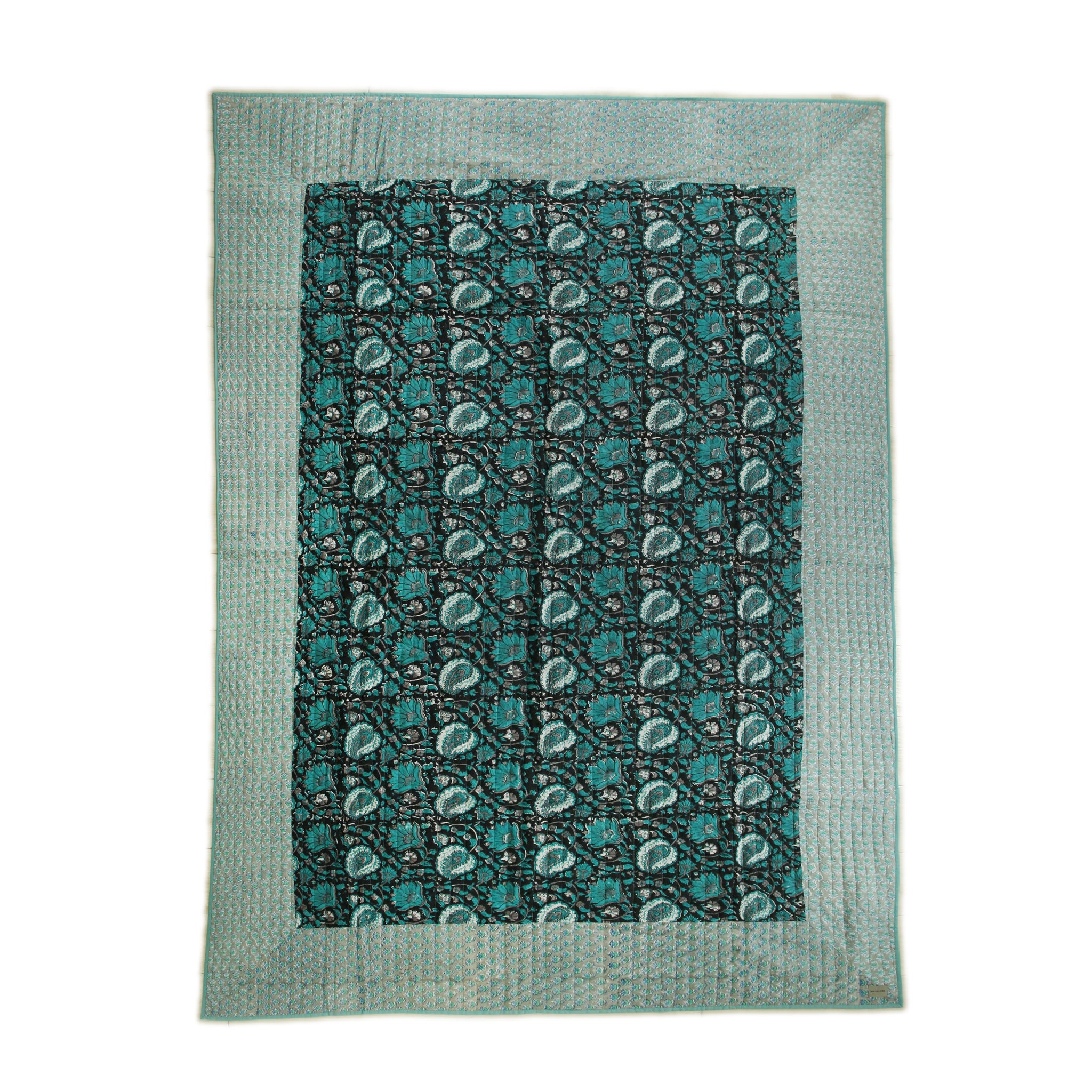 ブロックプリントフラットシーツ｜L