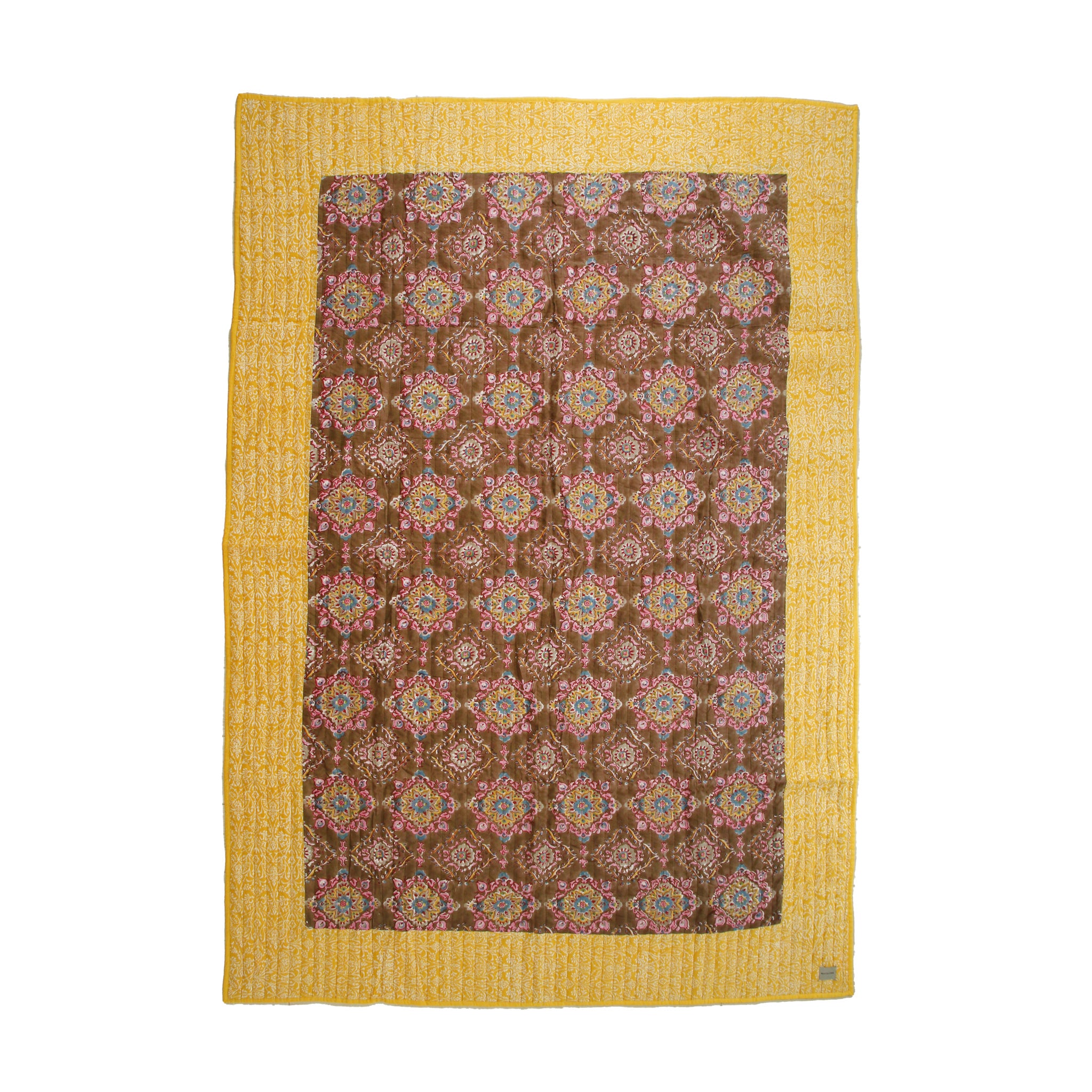 ブロックプリントフラットシーツ｜L