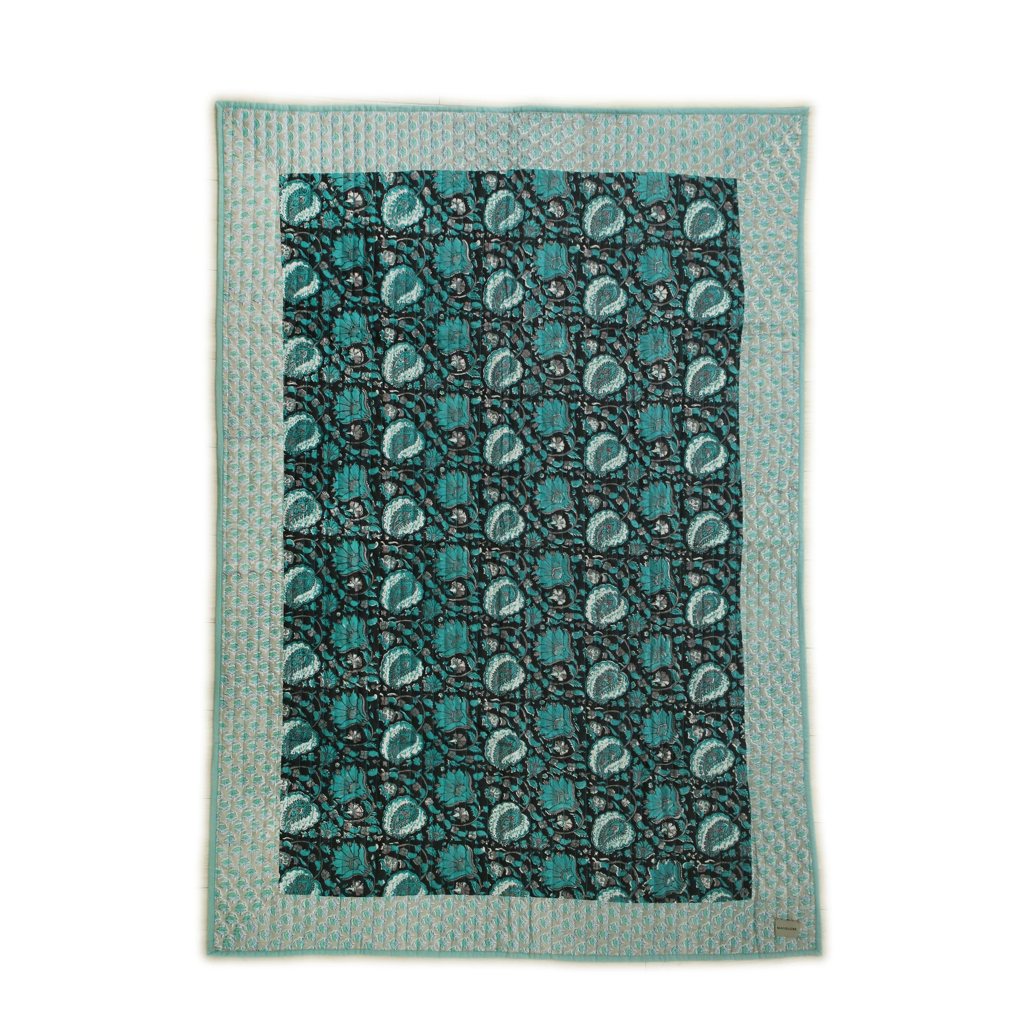 ブロックプリントフラットシーツ｜M