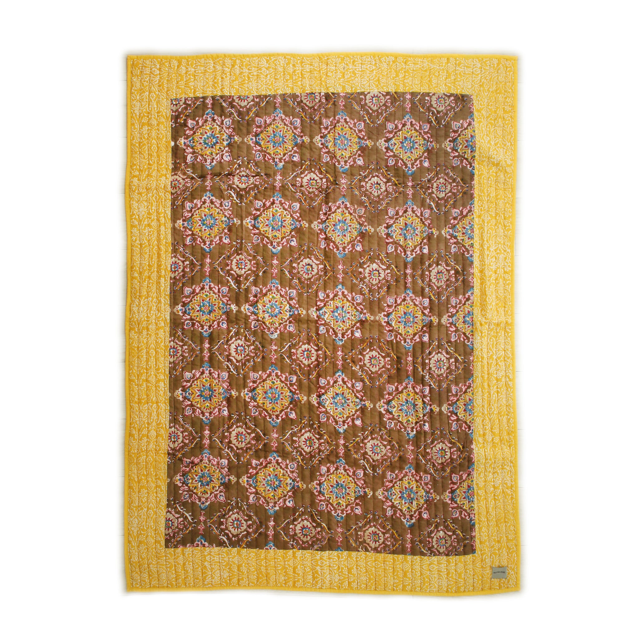 ブロックプリントフラットシーツ｜M