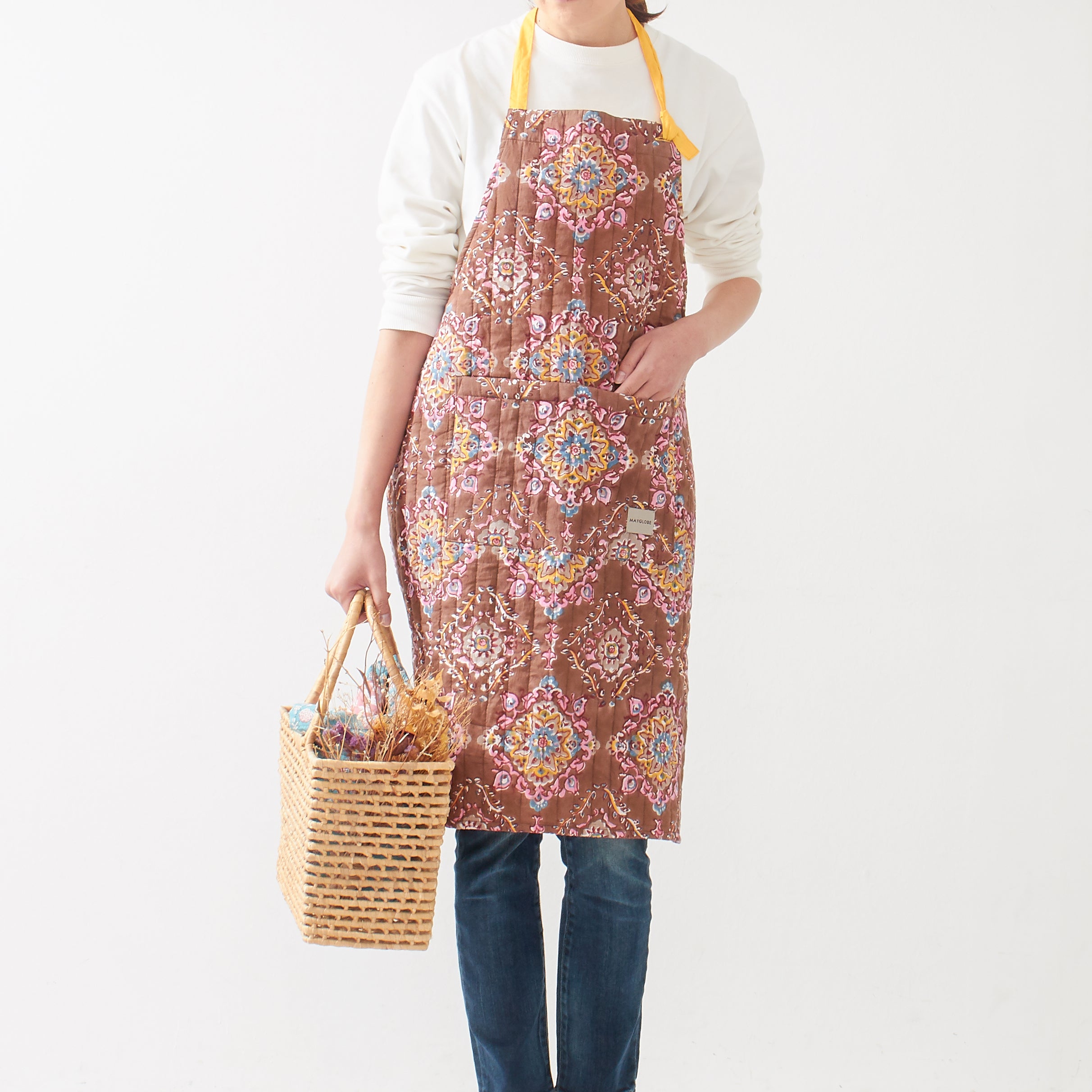 ブロックプリントキルティングエプロン