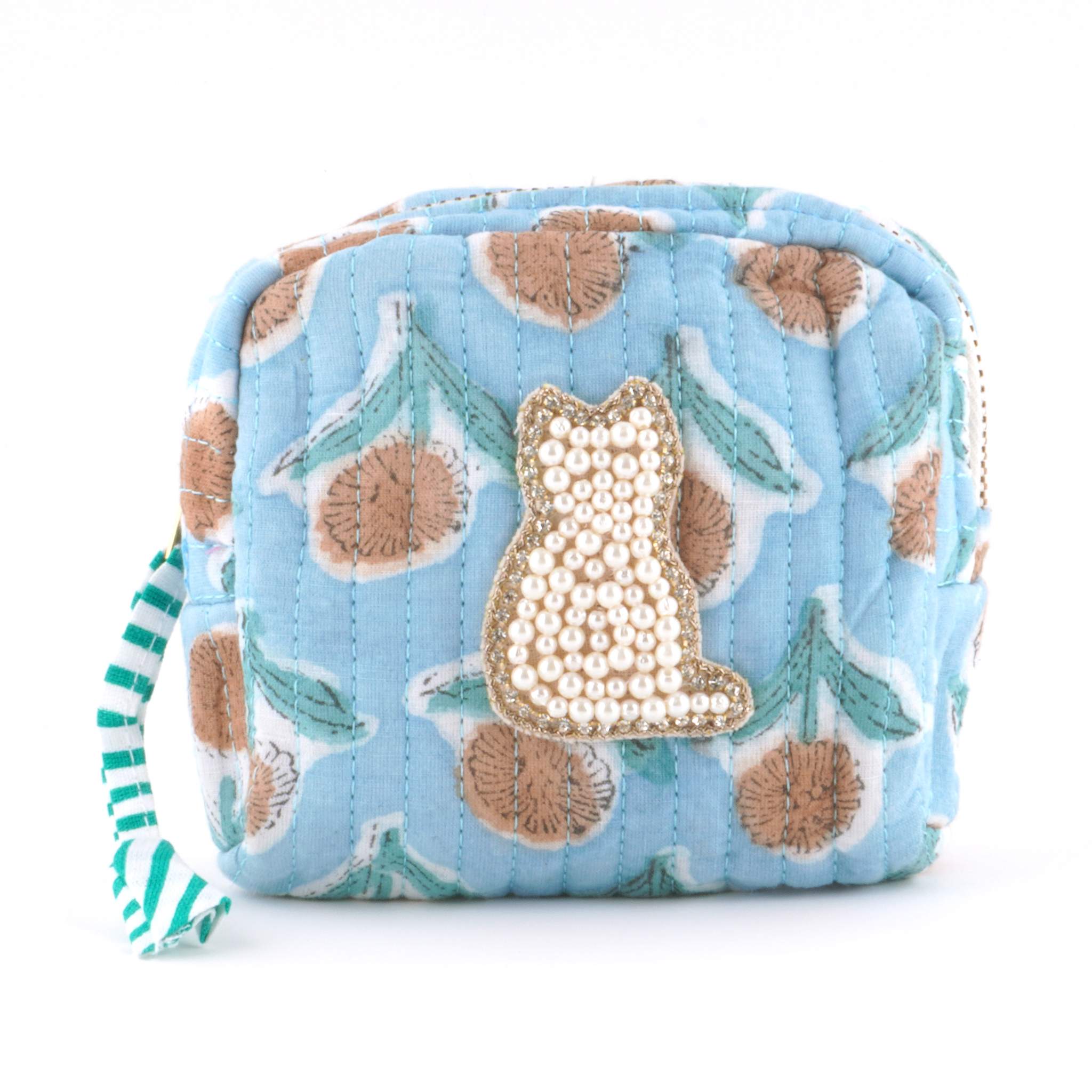 ブロックプリントポーチ｜ねこ