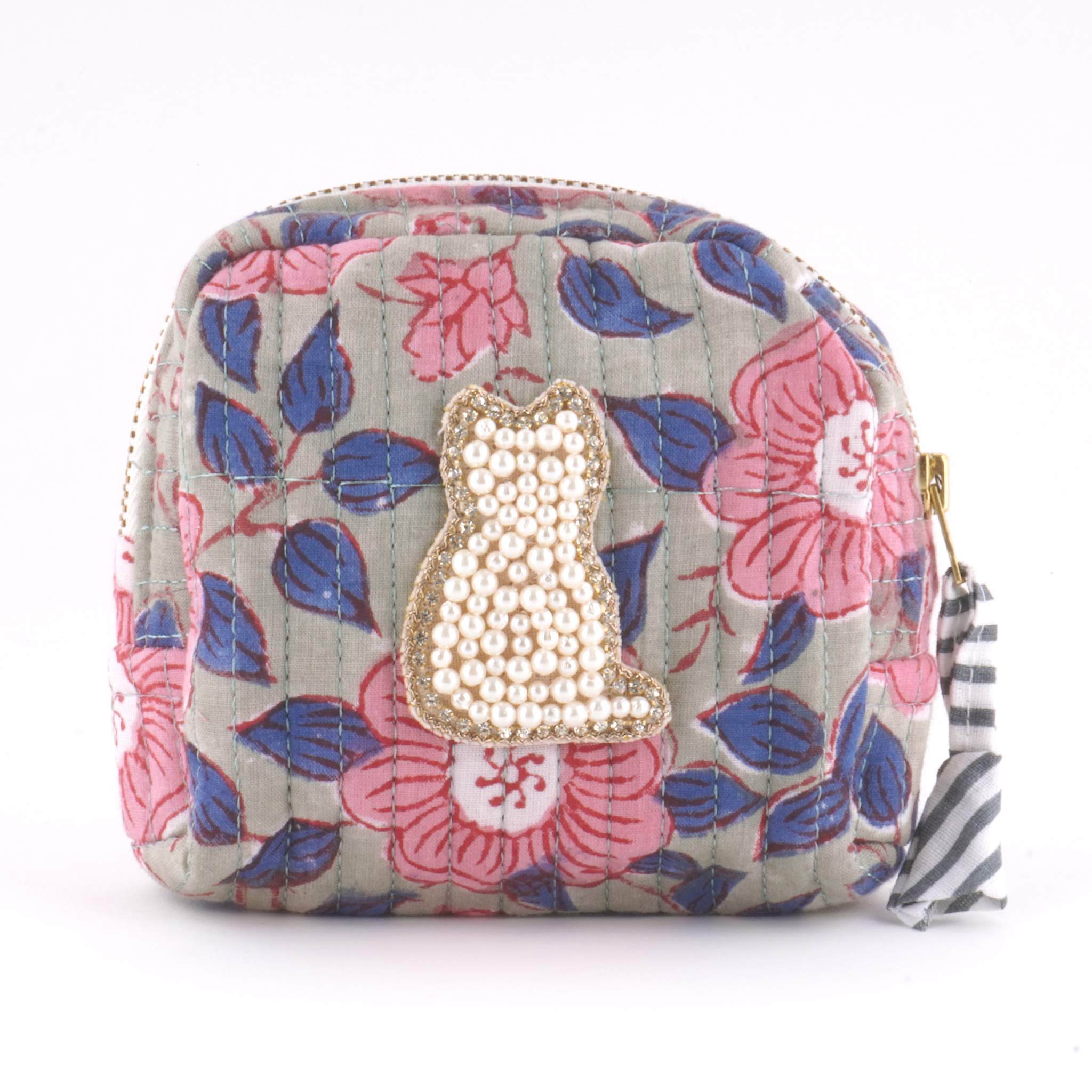 ブロックプリントポーチ｜ねこ