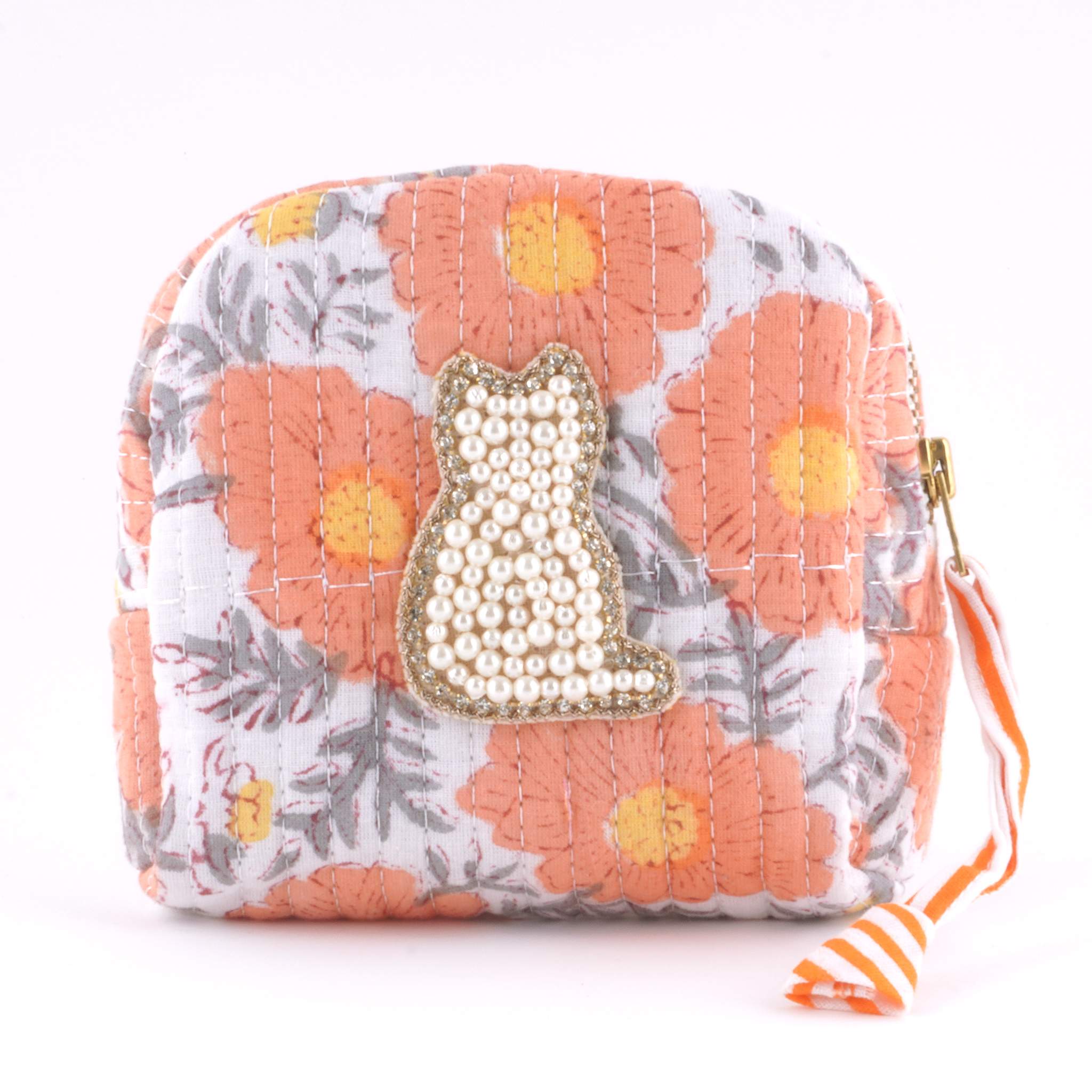 ブロックプリントポーチ｜ねこ