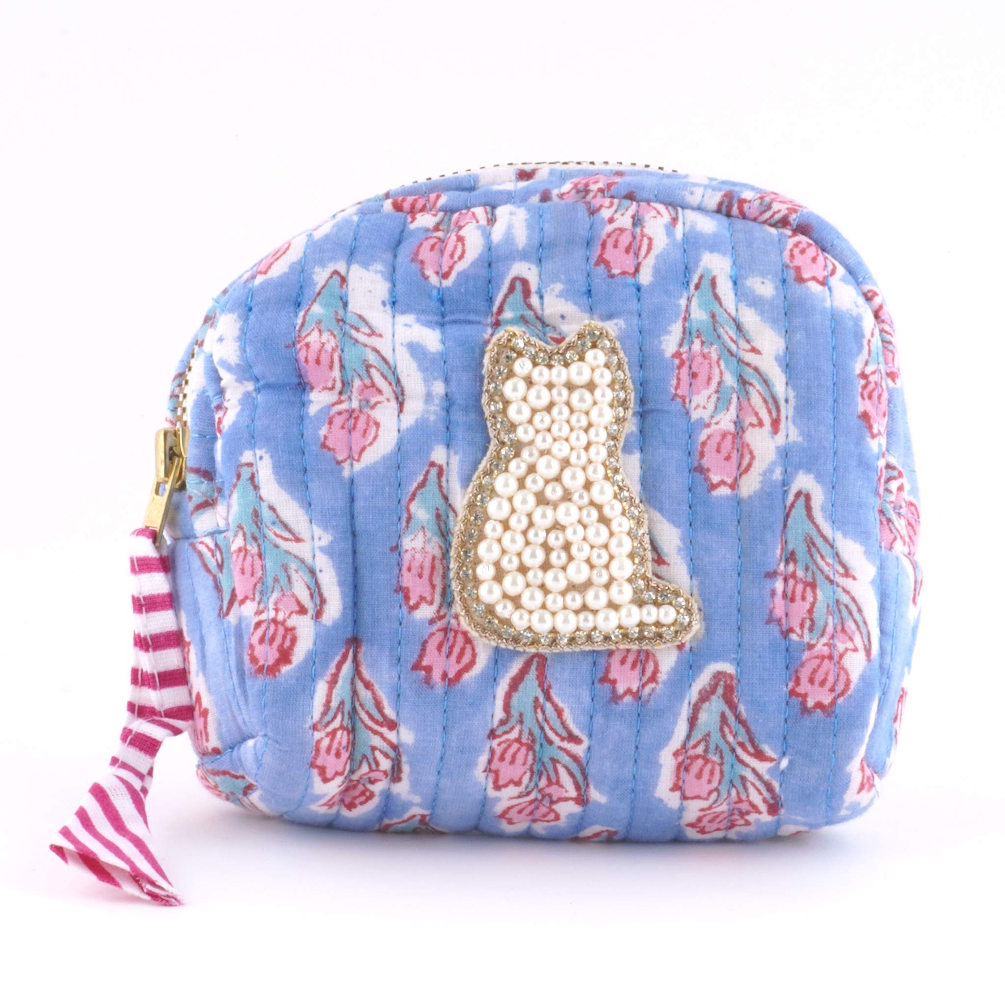 ブロックプリントポーチ｜ねこ