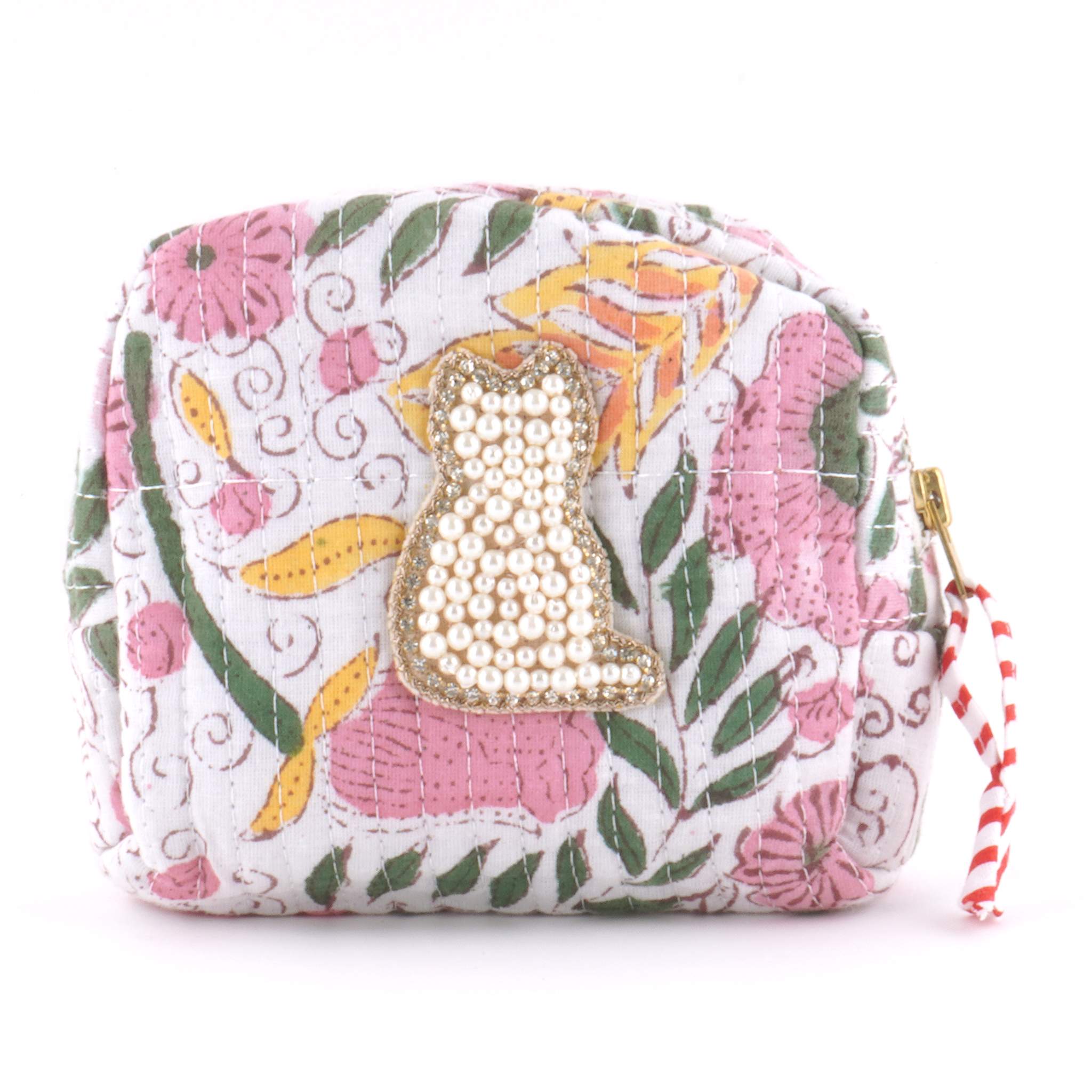 ブロックプリントポーチ｜ねこ