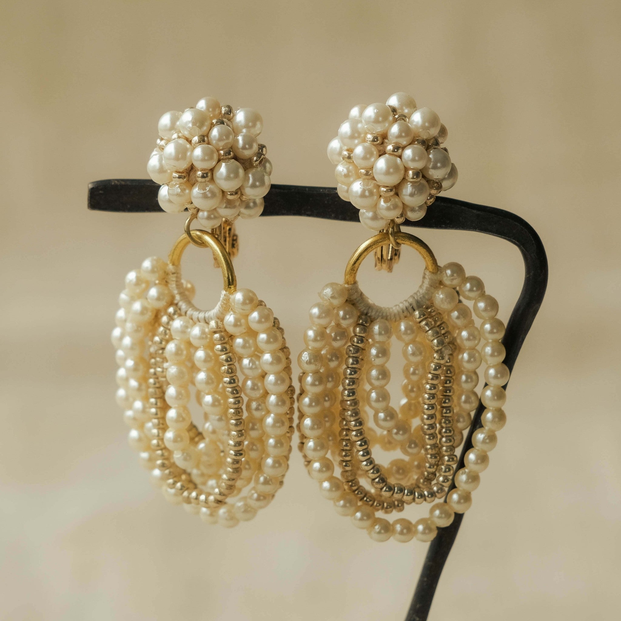 ビーズタッセル バルーン パール ピアス イヤリング | Rachana