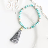 Glass beads x long tassel rubber bracelet handmade kit