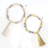 Glass beads x long tassel rubber bracelet handmade kit
