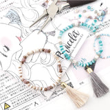 Glass beads x long tassel rubber bracelet handmade kit