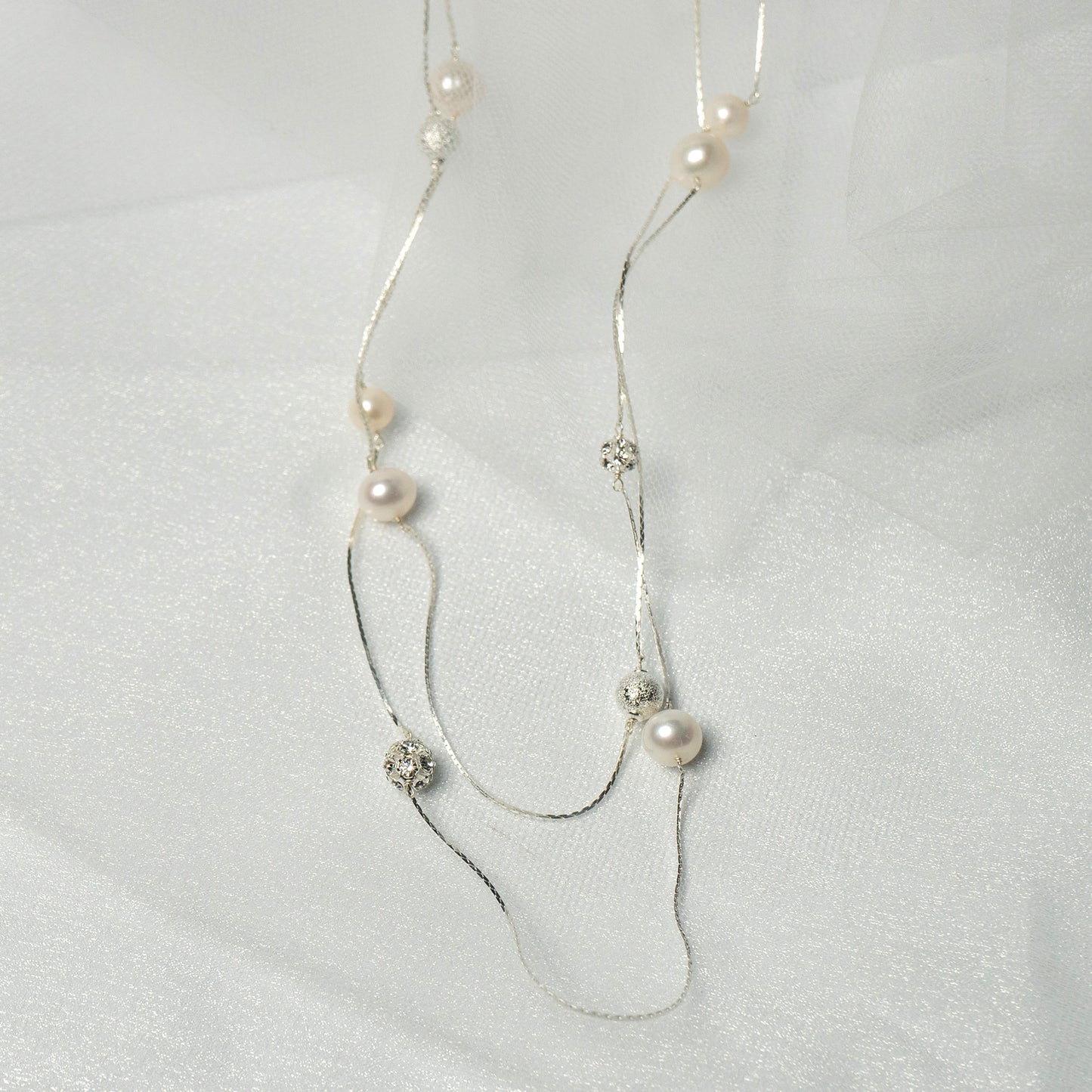 Freshwater pearl twin station necklace