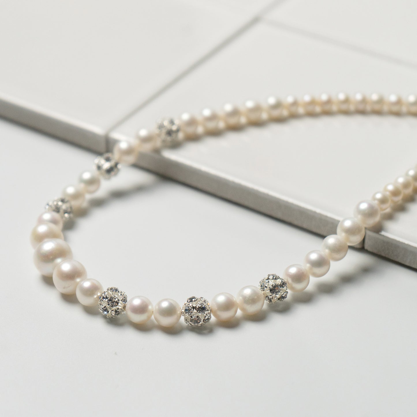 Freshwater Pearl x Pave Ball magnet necklace