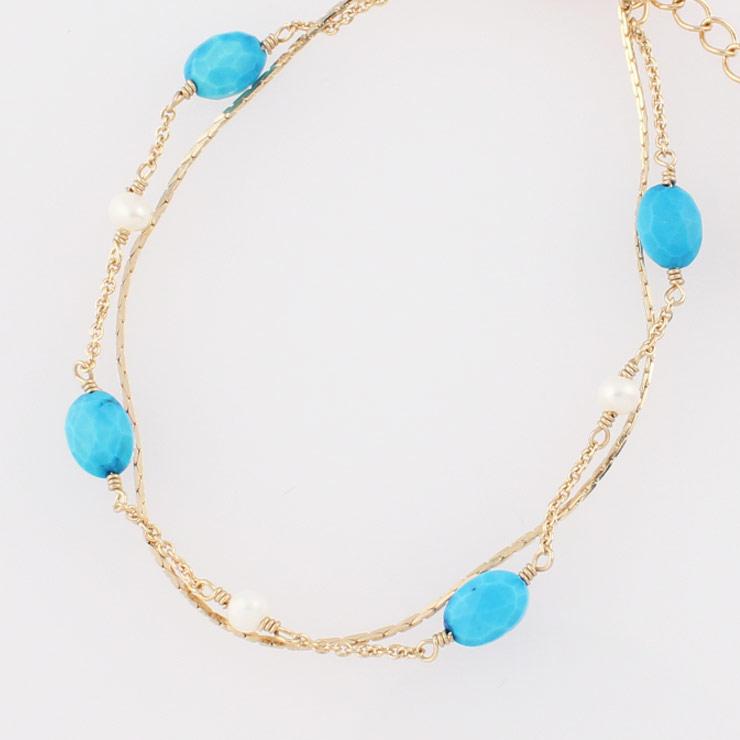 Turquoise x freshwater pearl twice bracelet